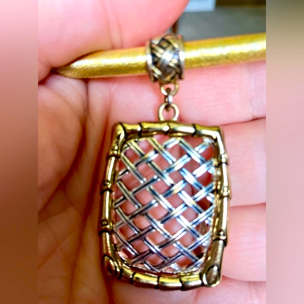 Gold and Silver Lattice, gold frame Pendant Necklace, Cable Gold Chain.